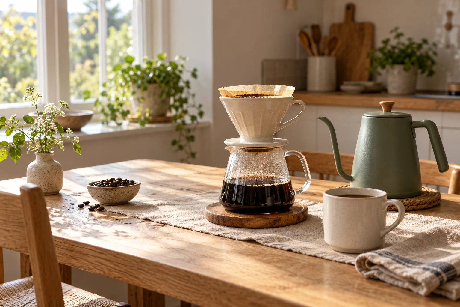 Kaffe brygges i hånden med filter
